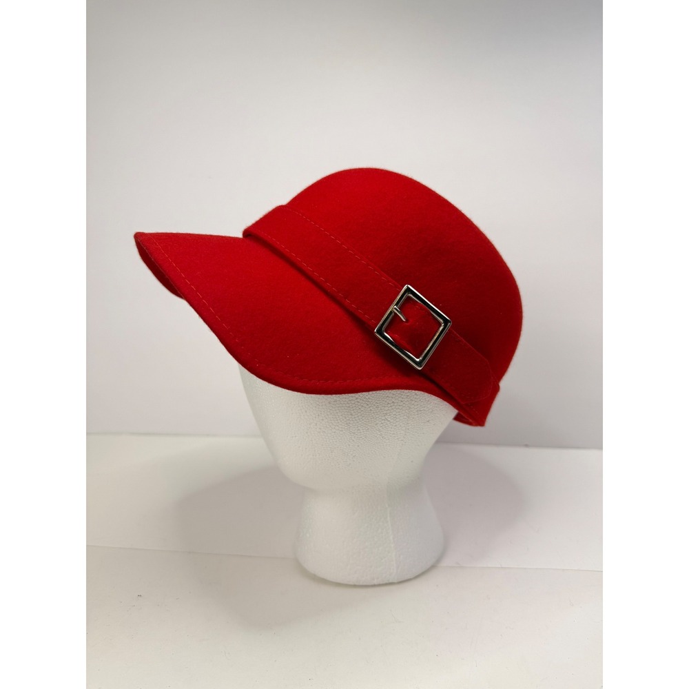 Filippo Catarzi Red 100% Wool Felt Buckle Cap Newsboy Hat Made in Italy